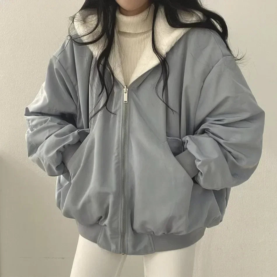 Damen Oversize Winterjacke Fleece-Innenfutter Kuschelig