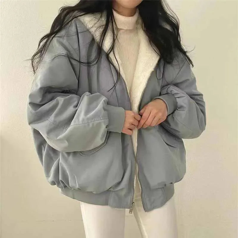 Damen Oversize Winterjacke Fleece-Innenfutter Kuschelig