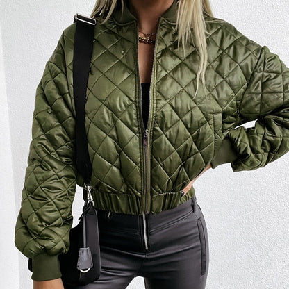 Damen Gesteppte Kurze Bomberjacke Reißverschluss