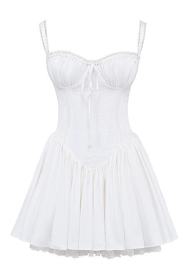 Damen Korsett Minikleid mit Trägern Rüschendetails