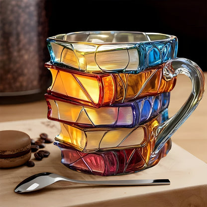 Bunter 3D Becher mit Buchdesign aus Resin