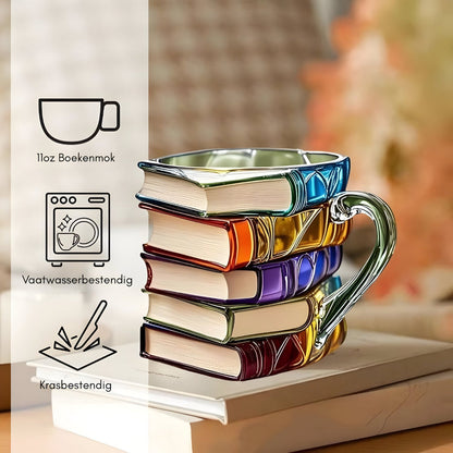 Bunter 3D Becher mit Buchdesign aus Resin
