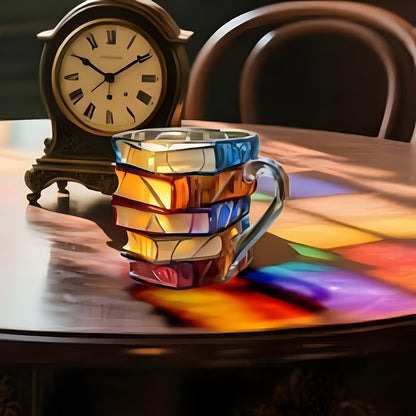 Bunter 3D Becher mit Buchdesign aus Resin