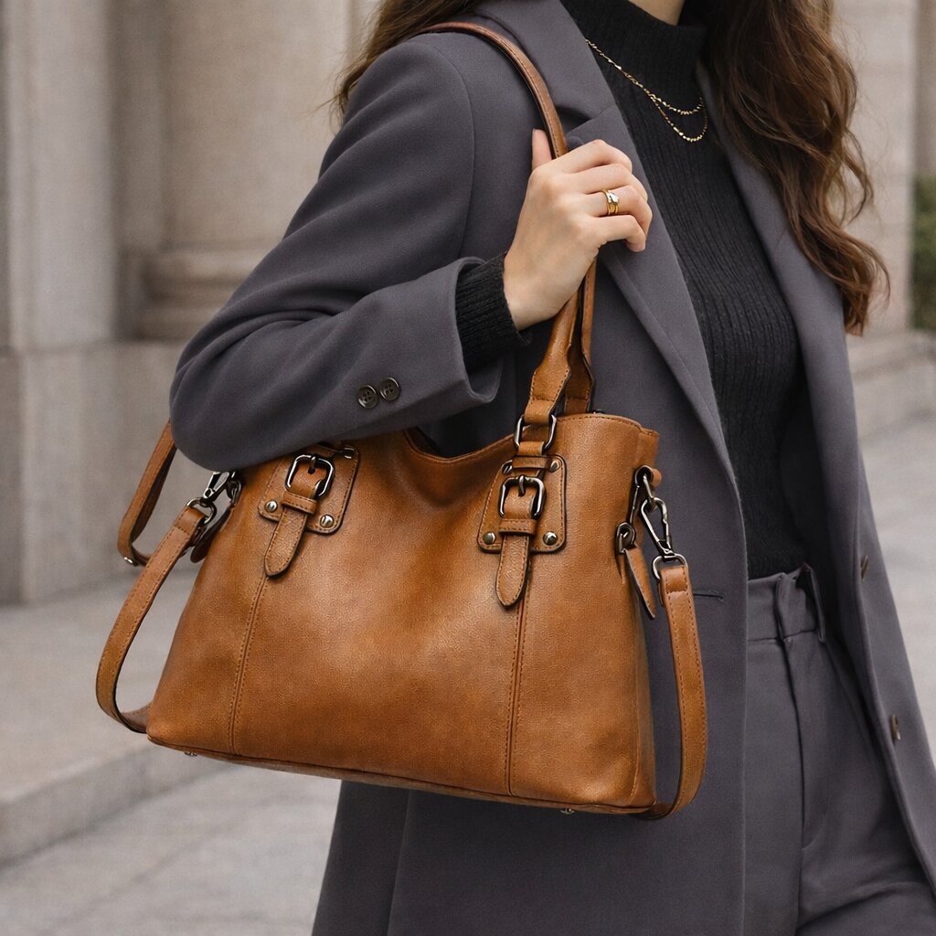 Damen Leder Umhängetasche Schultertasche - Norvielle