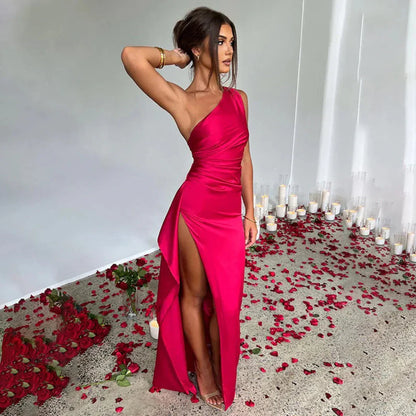 Damen One-Shoulder-Abendkleid Lang