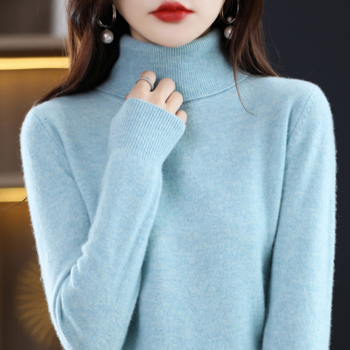 Damen Klassischer Rollkragenpullover Winter