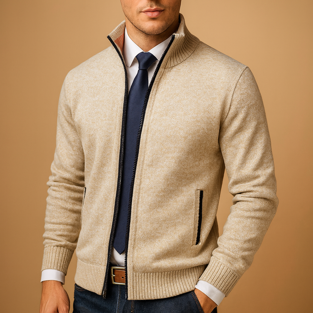 Herren Oberteil Reißverschluss V-Ausschnitt Regular Fit - Norvielle