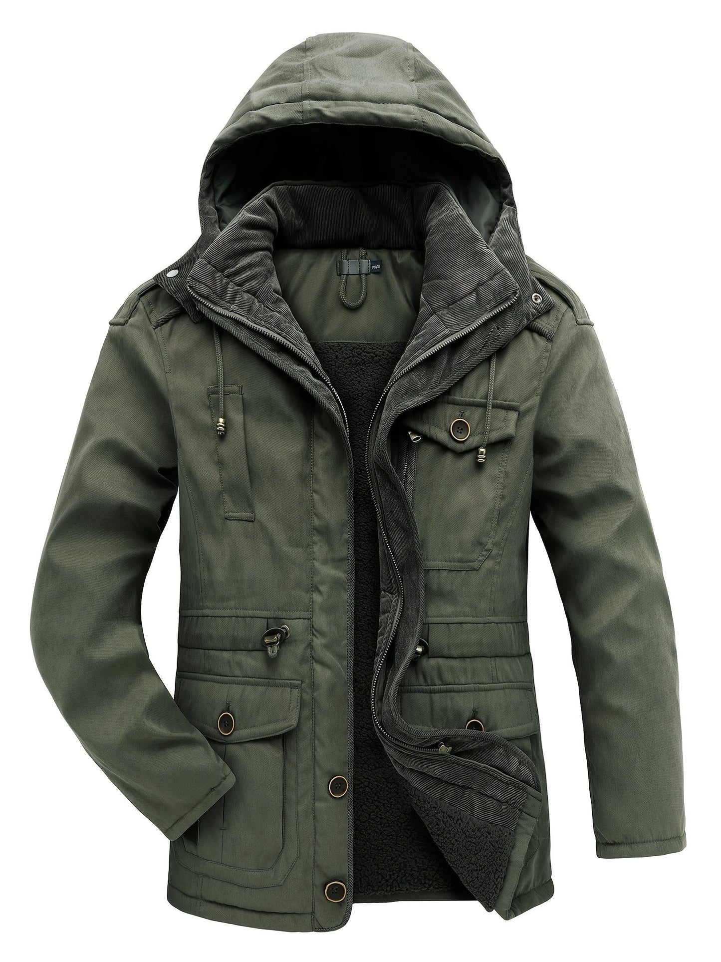 Herren Winterjacke mit Kapuze Reißverschluss Warm Bequem