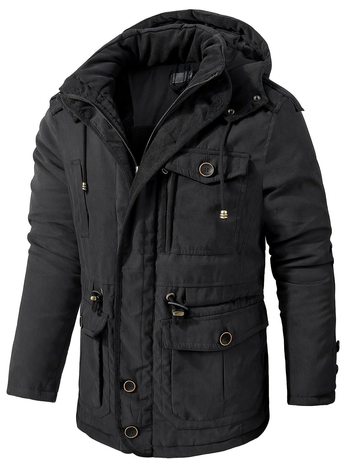 Herren Winterjacke mit Kapuze Reißverschluss Warm Bequem Schwarz - Norvielle