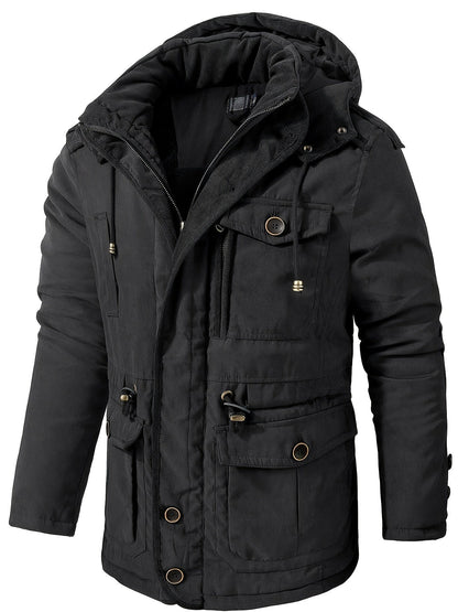Herren Winterjacke mit Kapuze Reißverschluss Warm Bequem Schwarz - Norvielle