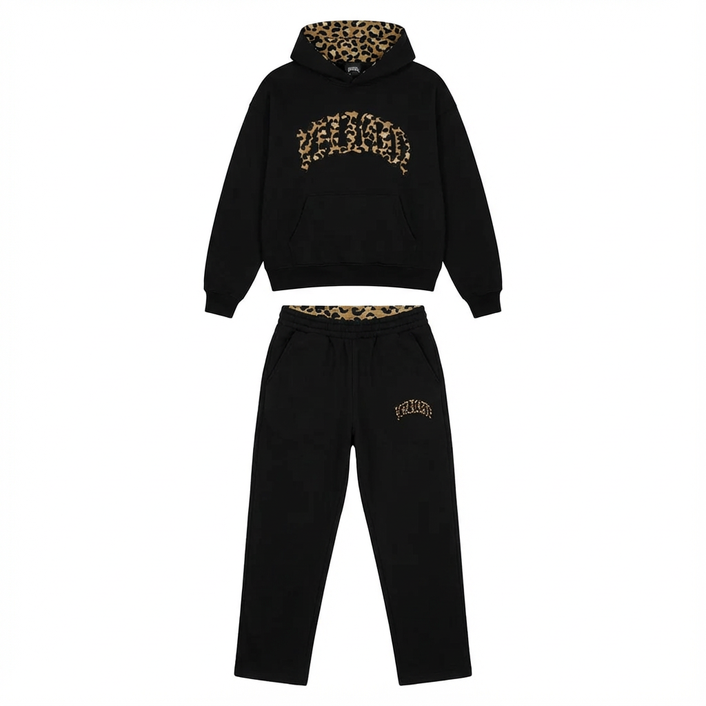 Damen Leopard Lounge Set Hoodie Jogginghose Leopardenmuster