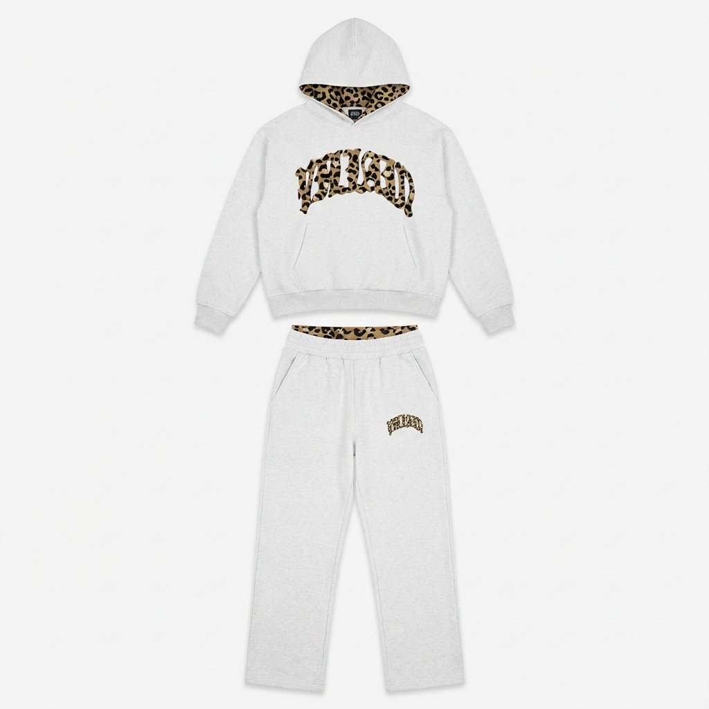 Damen Leopard Lounge Set Hoodie Jogginghose Leopardenmuster