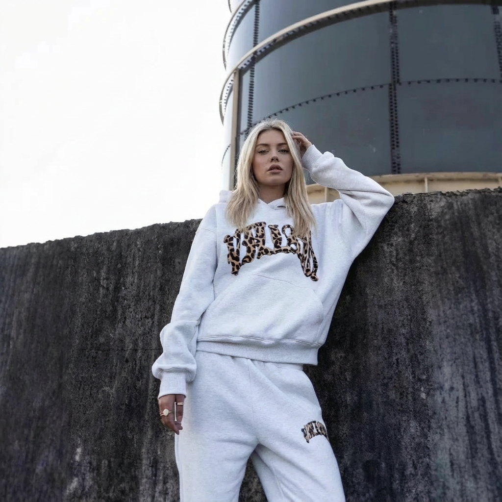 Damen Leopard Lounge Set Hoodie Jogginghose Leopardenmuster