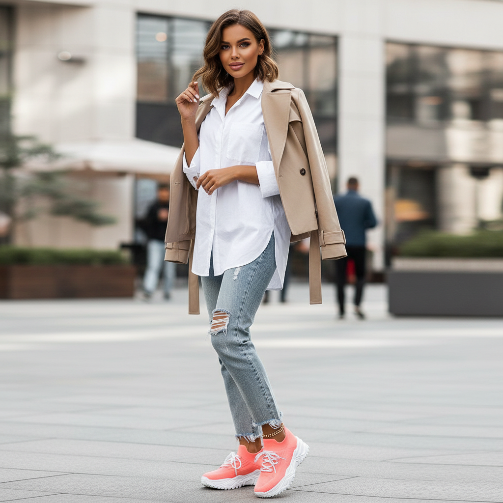neonrosa Sock Sneaker für Damen mit weißer Chunky Sohle