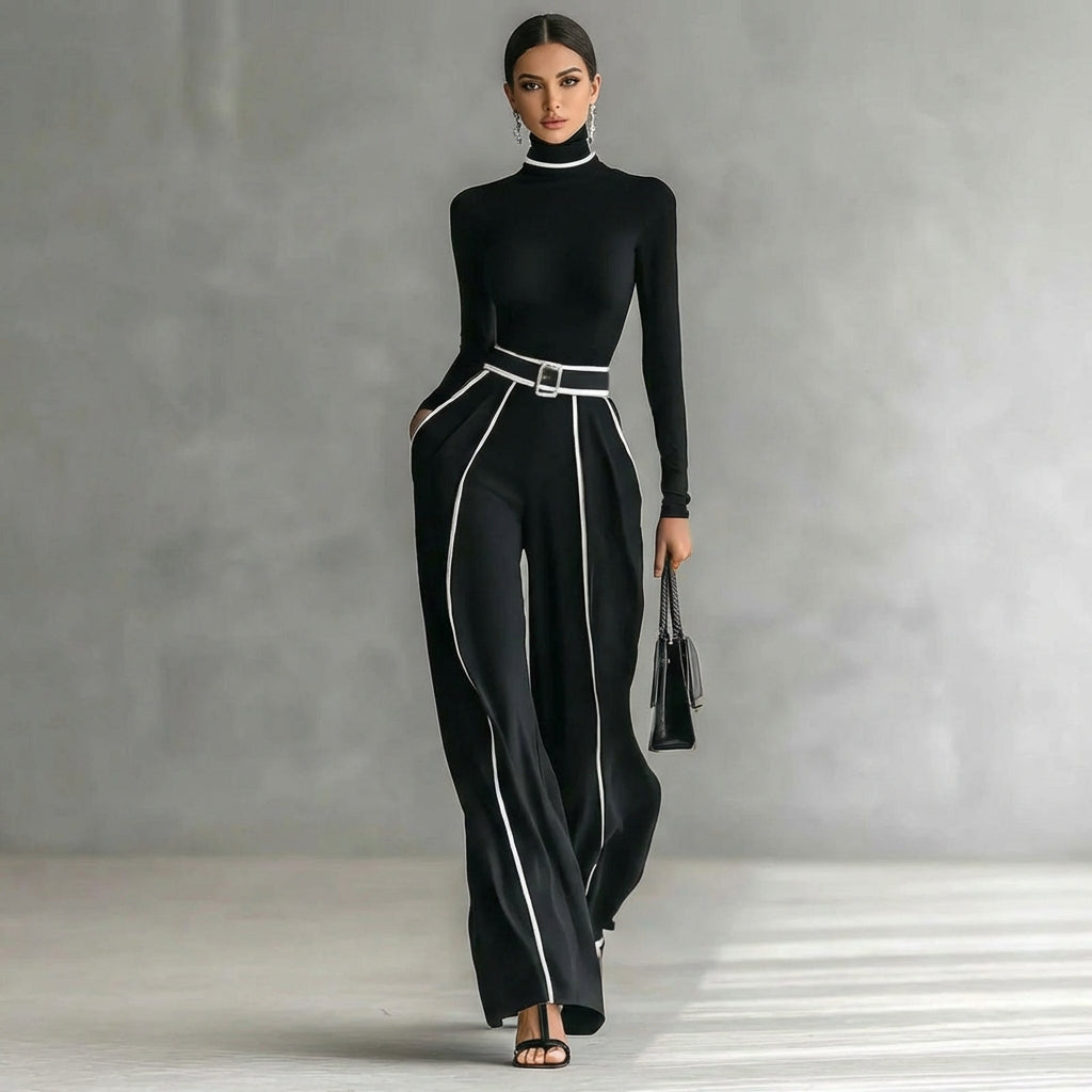 Milou Damen Set Rollkragenoberteil Weite Hose