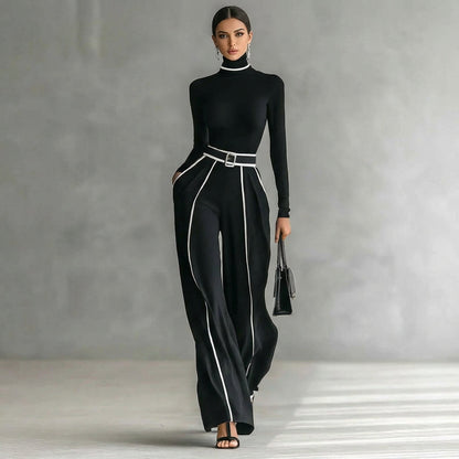 Milou Damen Set Rollkragenoberteil Weite Hose