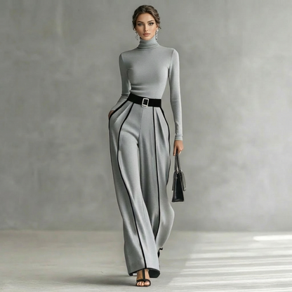 Milou Damen Set Rollkragenoberteil Weite Hose