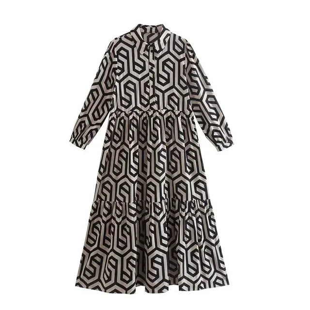 Norvielle Damen Langärmliges Kleid Geometrisches Muster
