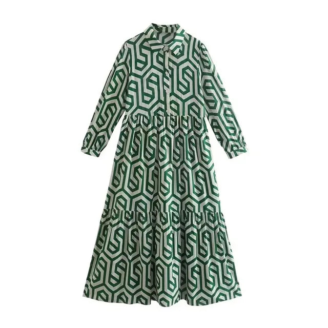 Norvielle Damen Langärmliges Kleid Geometrisches Muster