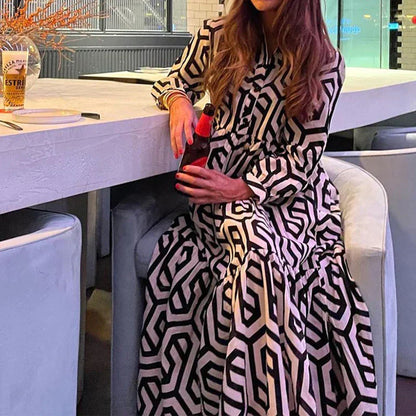 Norvielle Damen Langärmliges Kleid Geometrisches Muster