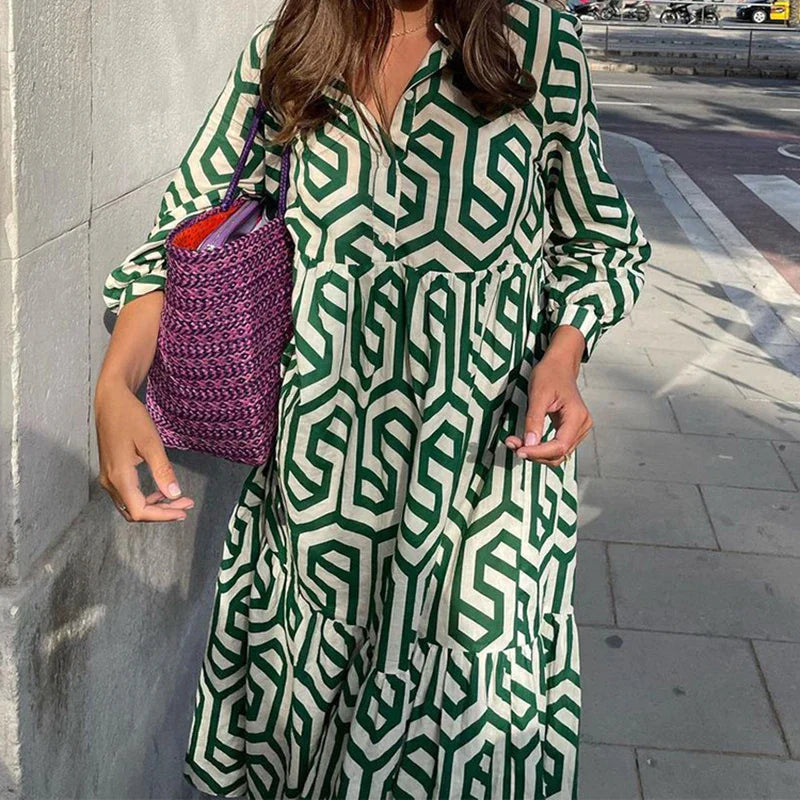 Norvielle Damen Langärmliges Kleid Geometrisches Muster