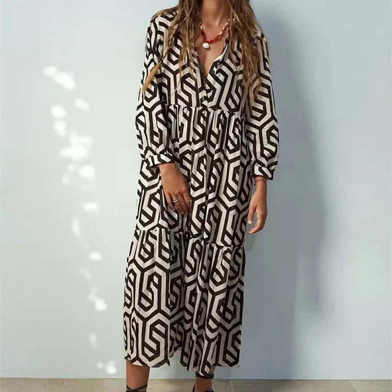 Norvielle Damen Langärmliges Kleid Geometrisches Muster - Norvielle
