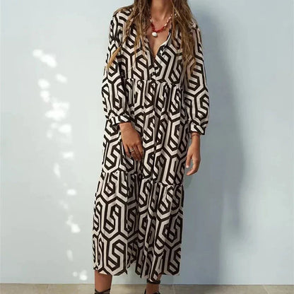 Norvielle Damen Langärmliges Kleid Geometrisches Muster - Norvielle