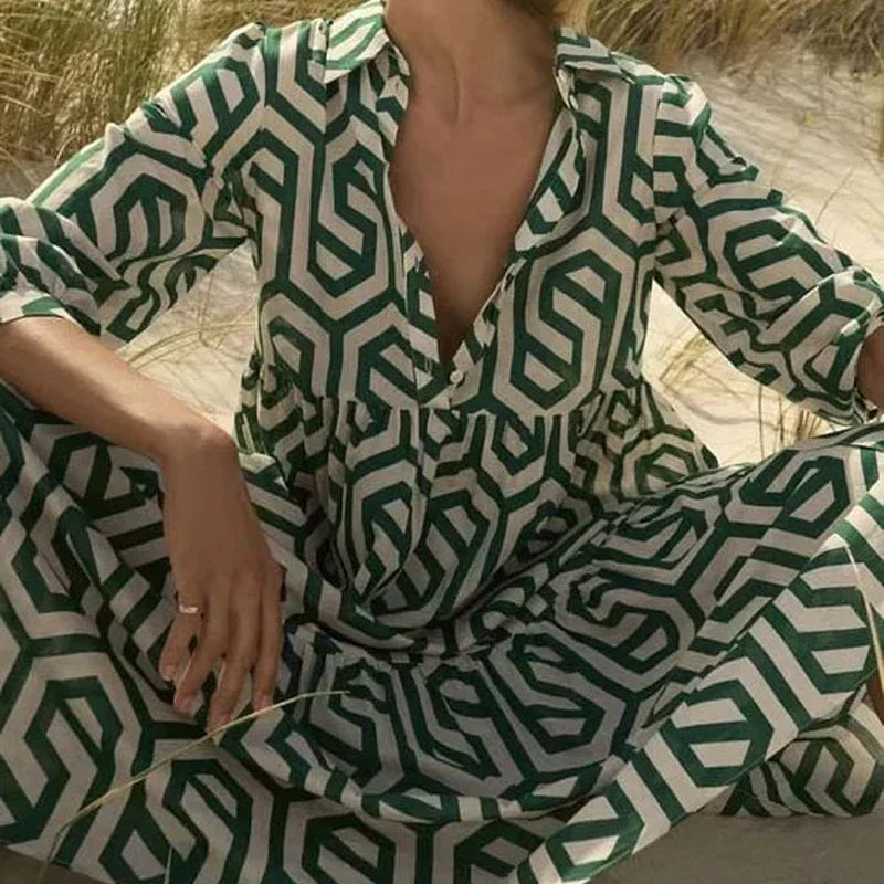 Norvielle Damen Langärmliges Kleid Geometrisches Muster