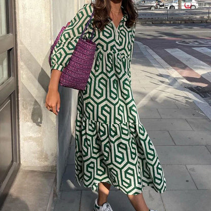 Norvielle Damen Langärmliges Kleid Geometrisches Muster