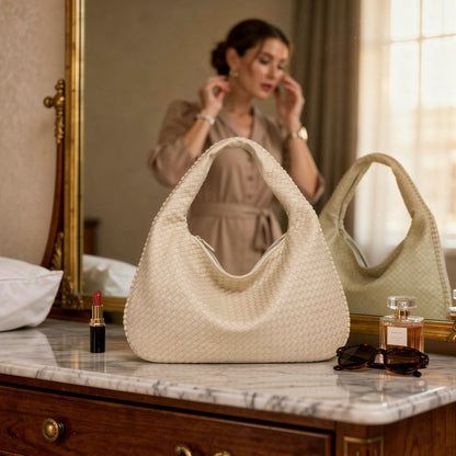 Damen Leder Schultertasche Geflochtene Hobo Bag