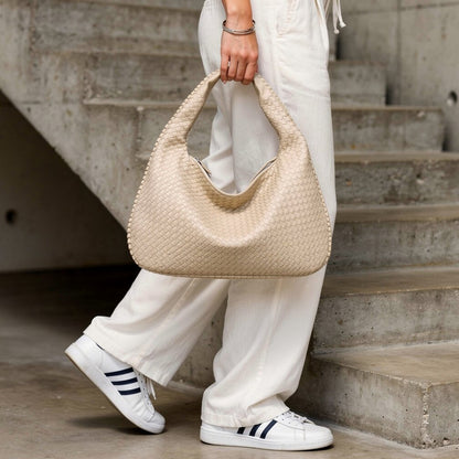 Damen Leder Schultertasche Geflochtene Hobo Bag