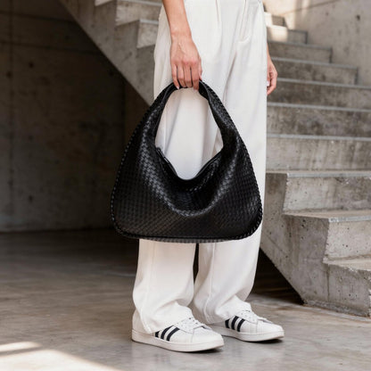 Damen Leder Schultertasche Geflochtene Hobo Bag