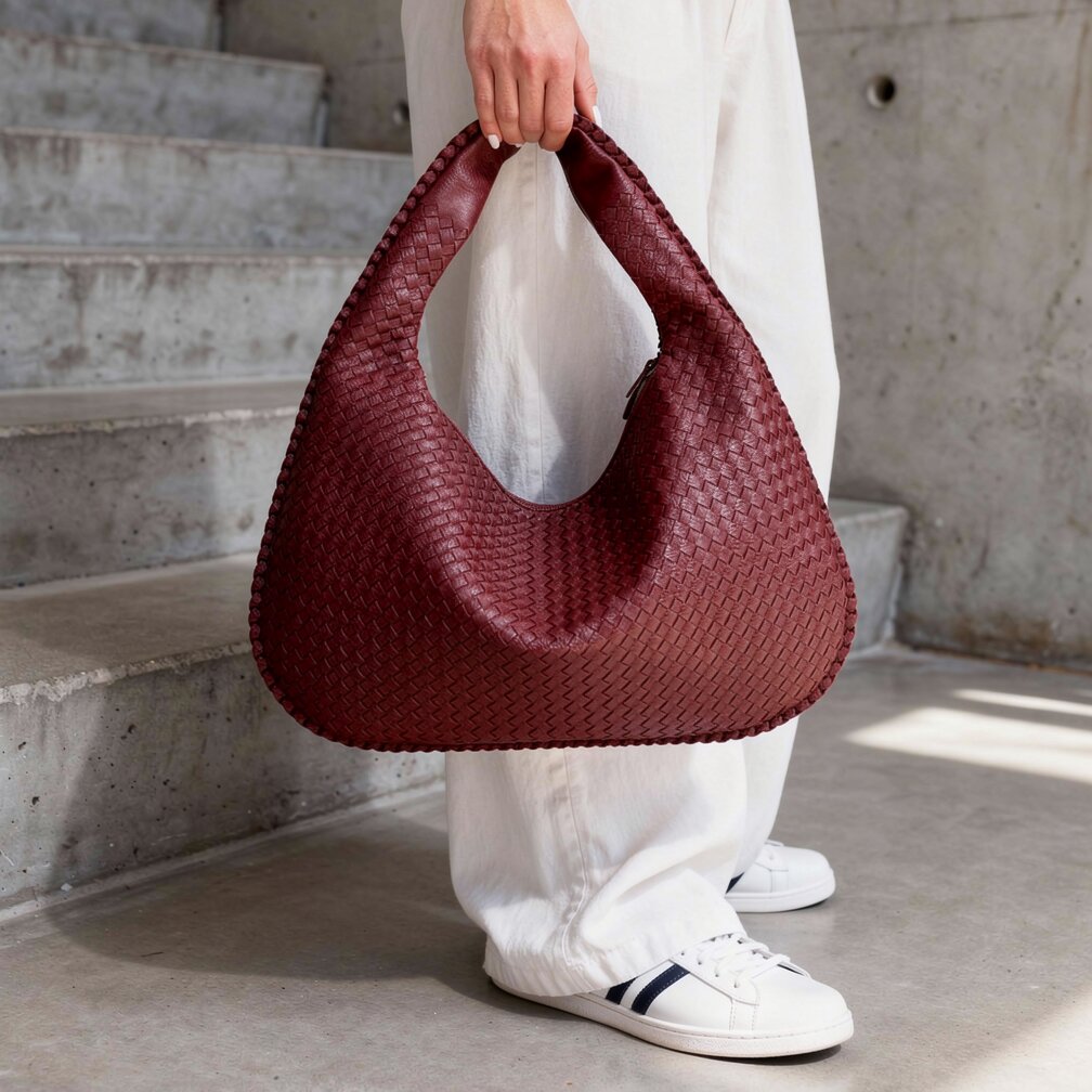 Damen Leder Schultertasche Geflochtene Hobo Bag