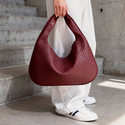 Damen Leder Schultertasche Geflochtene Hobo Bag
