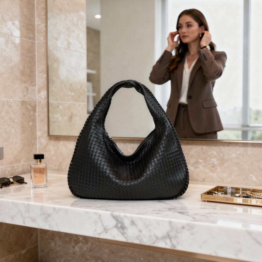 Damen Leder Schultertasche Geflochtene Hobo Bag