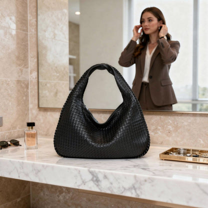 Damen Leder Schultertasche Geflochtene Hobo Bag