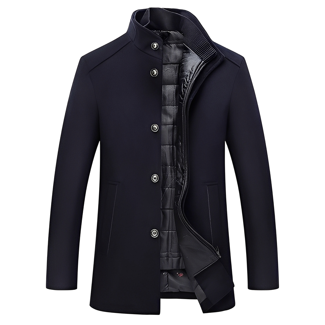 Herren Winterjacke Stehkragen Knöpfe Warm Schwarz - Norvielle
