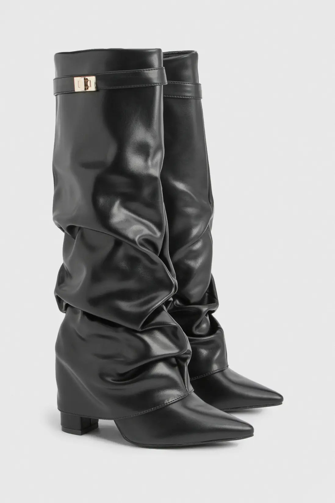 Damen Slouch Boots Faltstiefel Niedriger Absatz