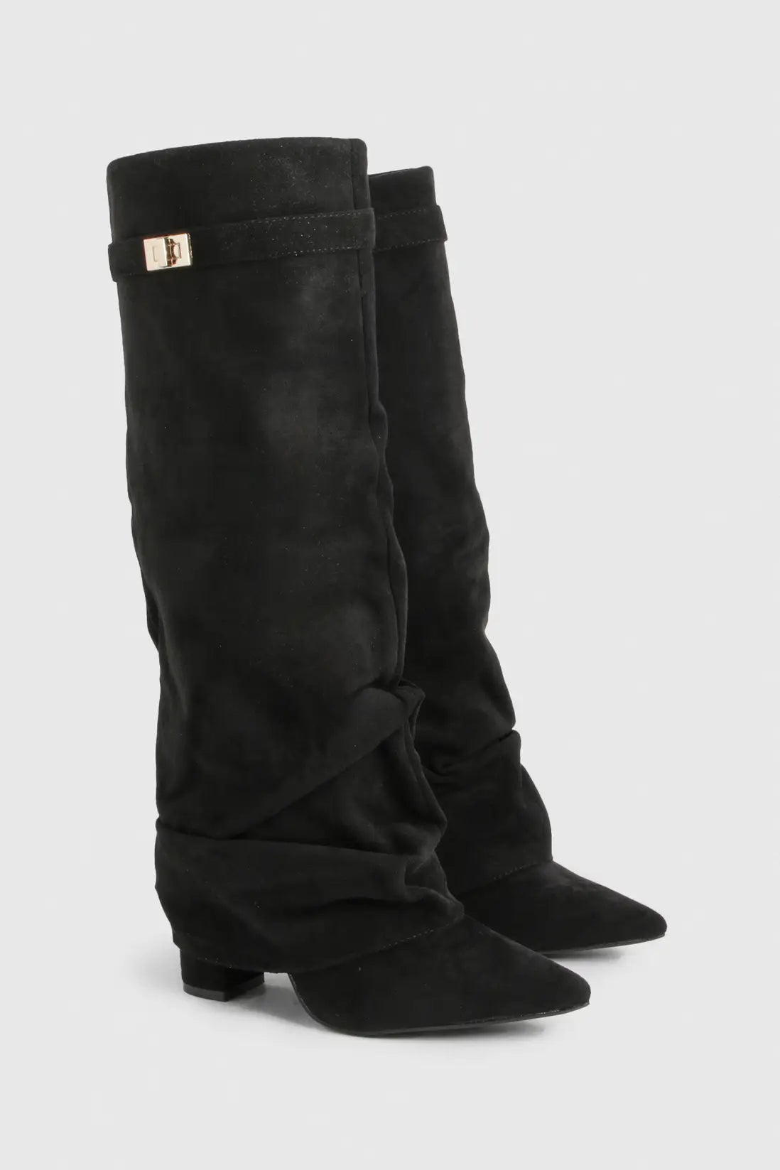 Damen Slouch Boots Faltstiefel Niedriger Absatz