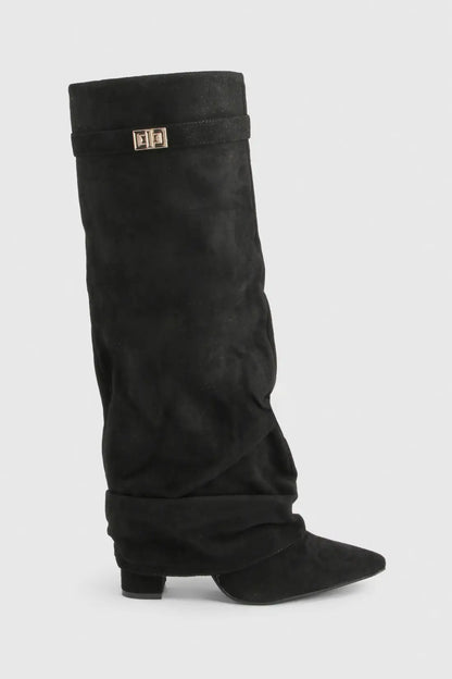 Damen Slouch Boots Faltstiefel Niedriger Absatz