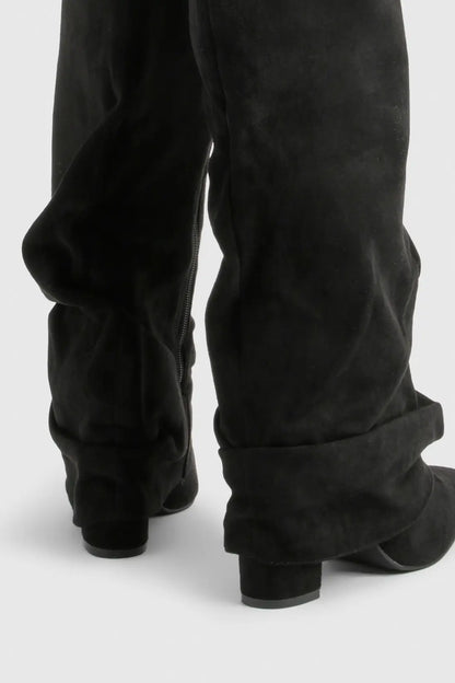 Damen Slouch Boots Faltstiefel Niedriger Absatz