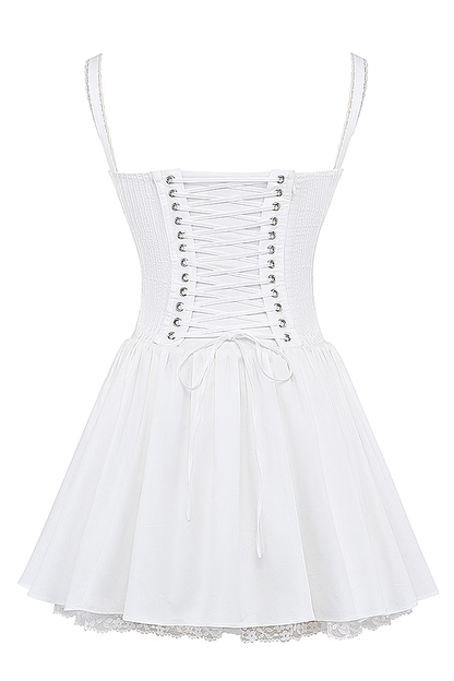Damen Korsett Minikleid mit Trägern Rüschendetails