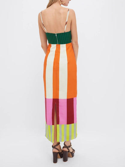 Damen Sommerkleid Gestreift Spaghettiträger