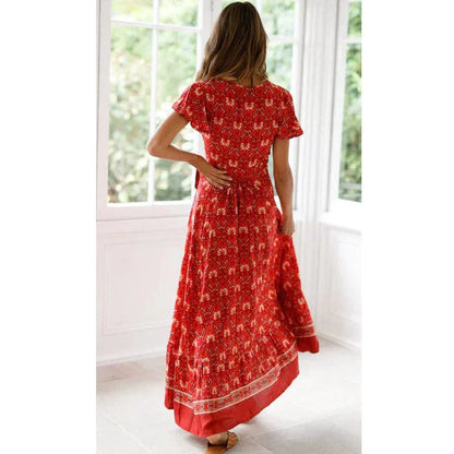 Damen Maxikleid Wickeloptik Schlitz Sommerlich