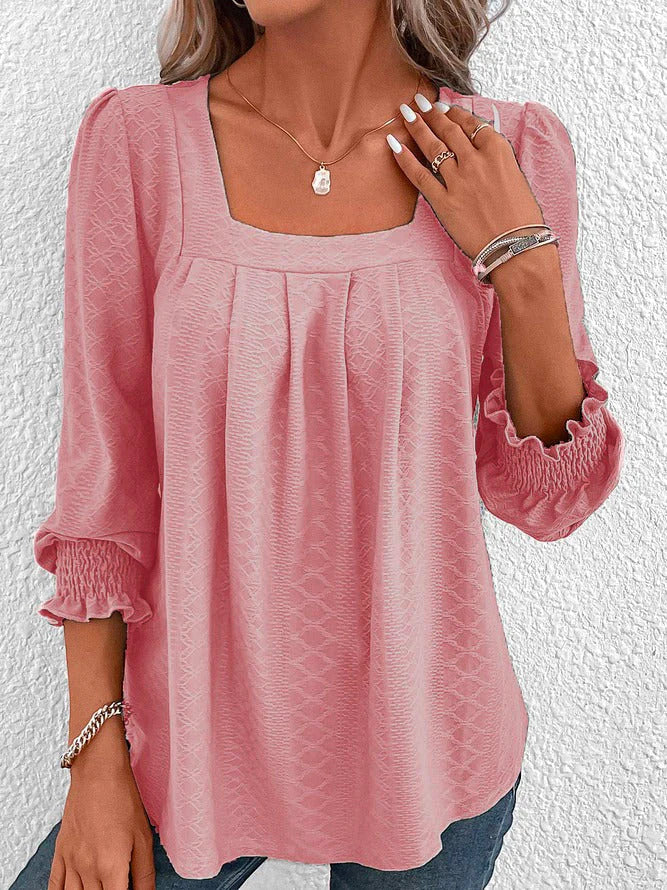 Norvielle Damen Baumwollbluse Eckiger Ausschnitt
