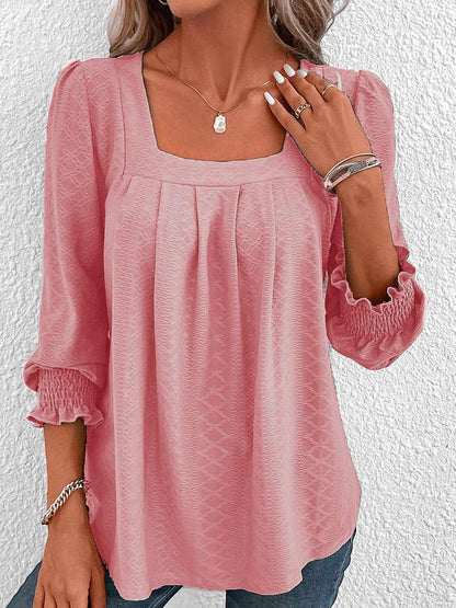 Norvielle Damen Baumwollbluse Eckiger Ausschnitt