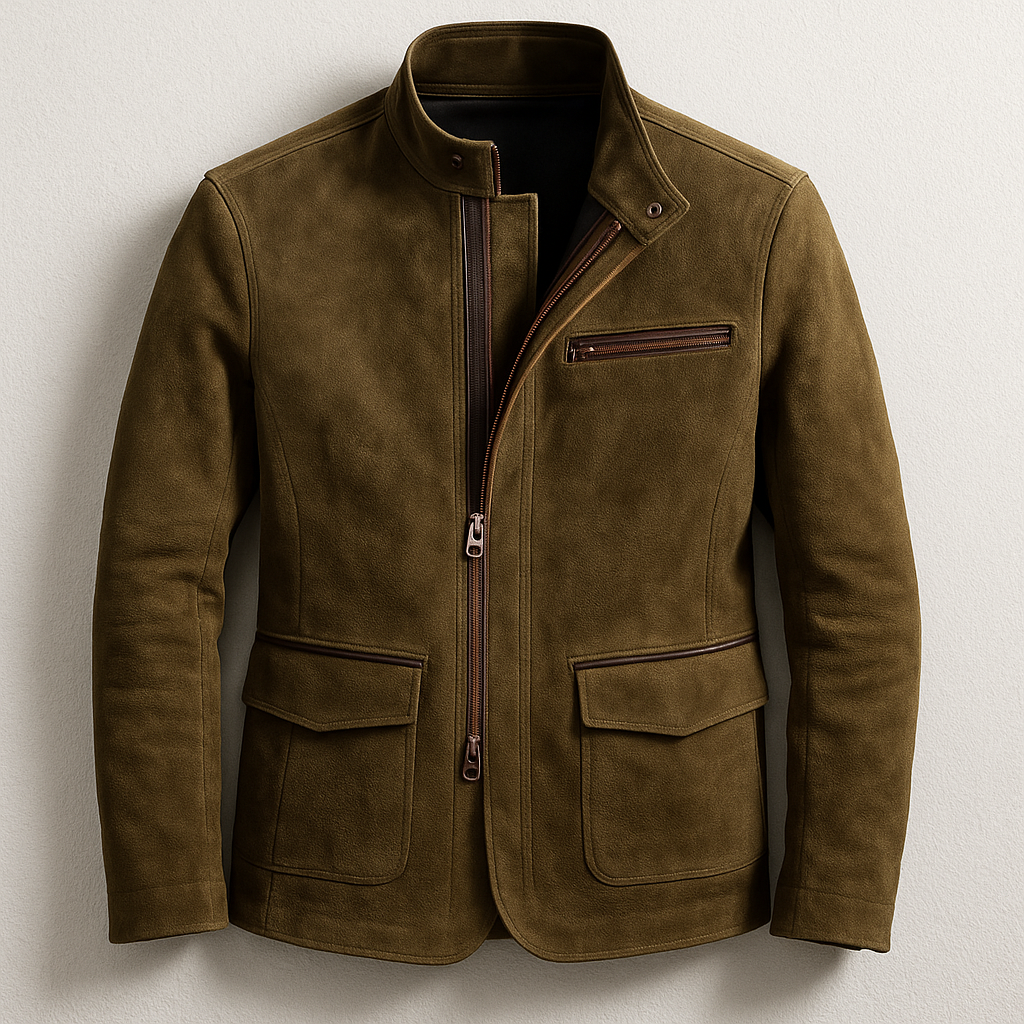 Herren Wildlederjacke Stehkragen Schwarz - Norvielle