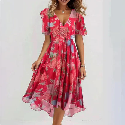 Damen Sommerkleid V-Ausschnitt Geblümt
