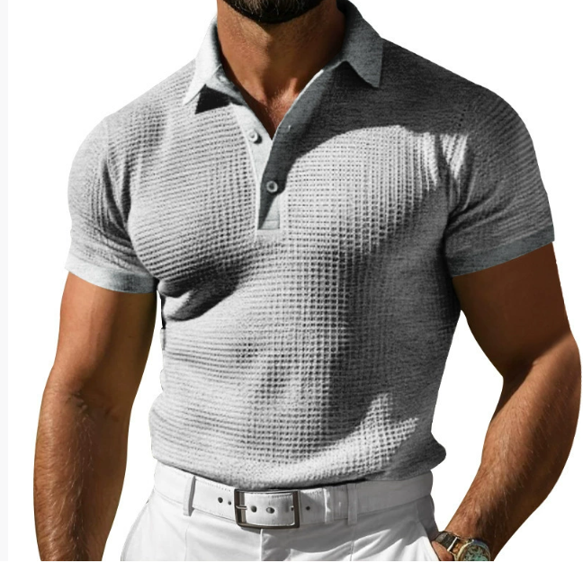 Herren Polo-Shirt Strukturiert Schmal Schwarz - Norvielle