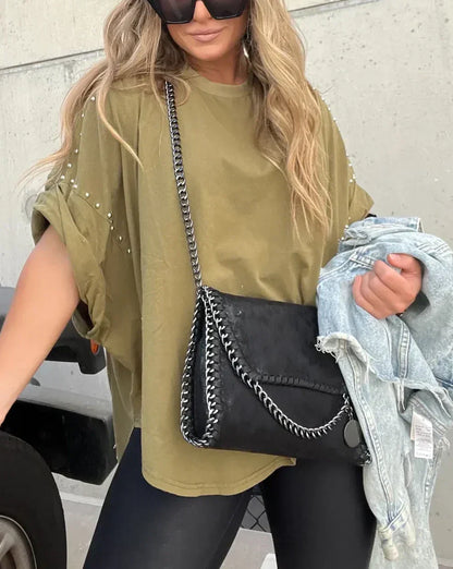 Norvielle Damen Oversized Nieten T-Shirt